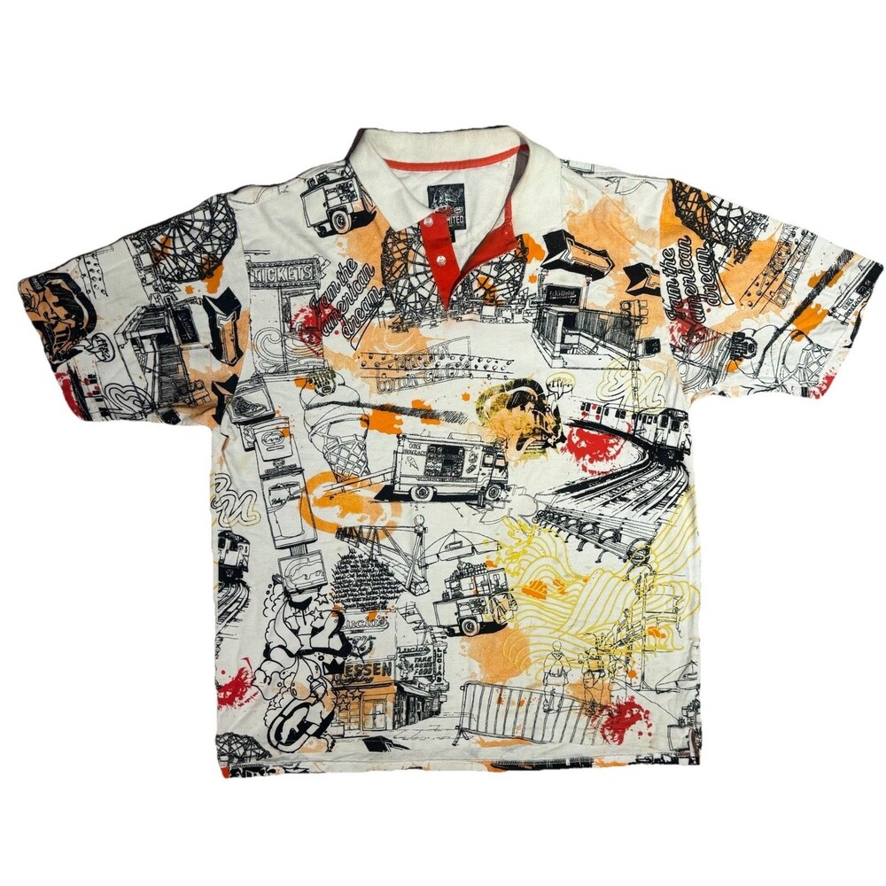 VTG Ecko Unlimited Shirt Mens XXL All Over Print American Dream Polo Street Y2K